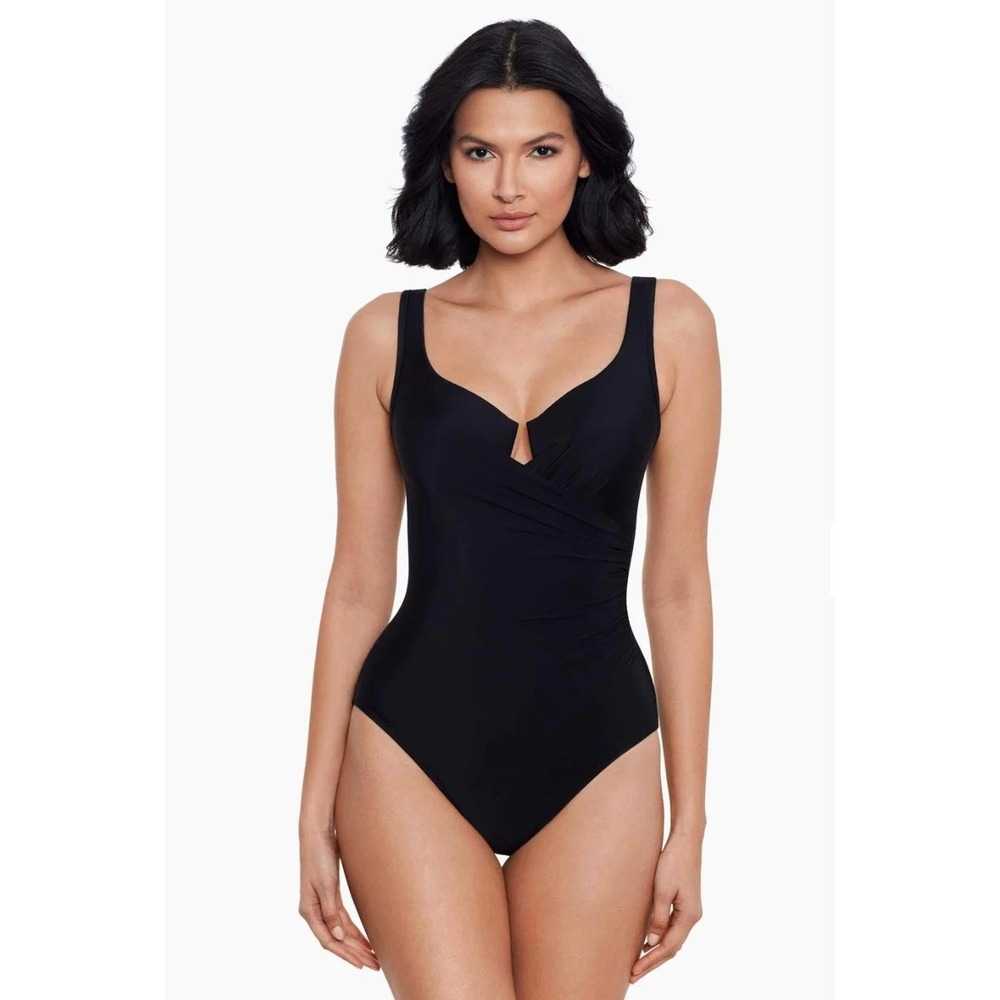 Miraclesuit Escape One Piece Swimsuit 10 Black Underwire Slimming‎